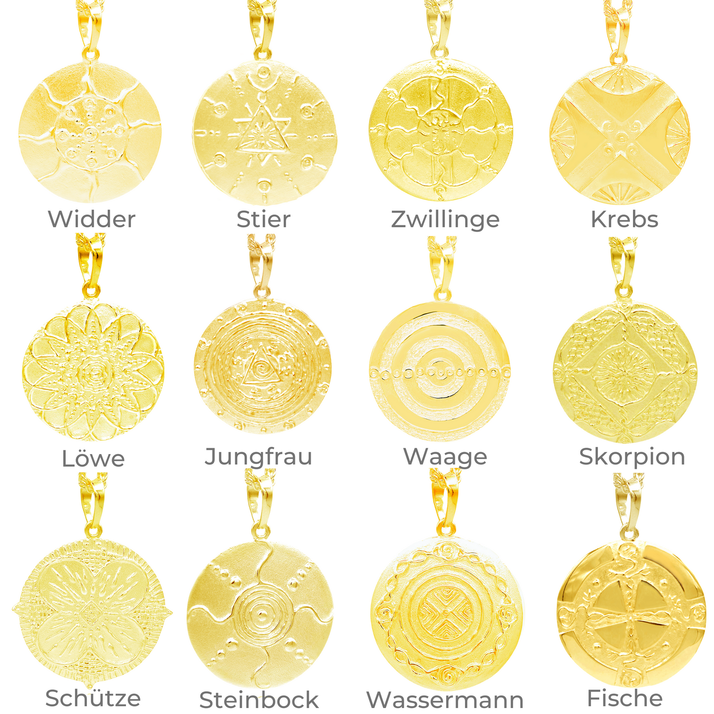 Pisces Zodiac Sign Pendant - Gold