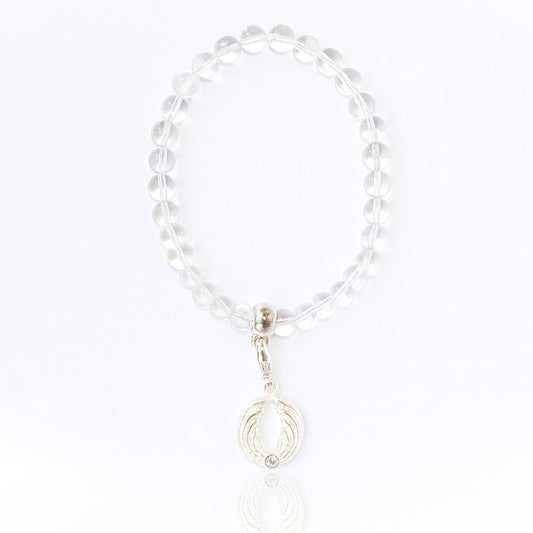 Rock crystal bracelet with angel charm – silver