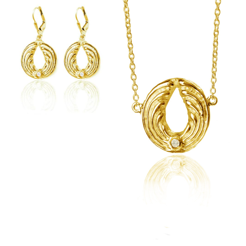 Jewelry set angel earrings &amp; necklace - gold